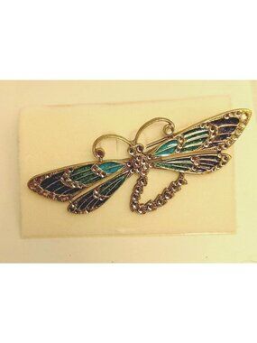 Dragonfly Brooch Pin Vintage Glass Works Studio Enamel Swarovski Anne Koplik
